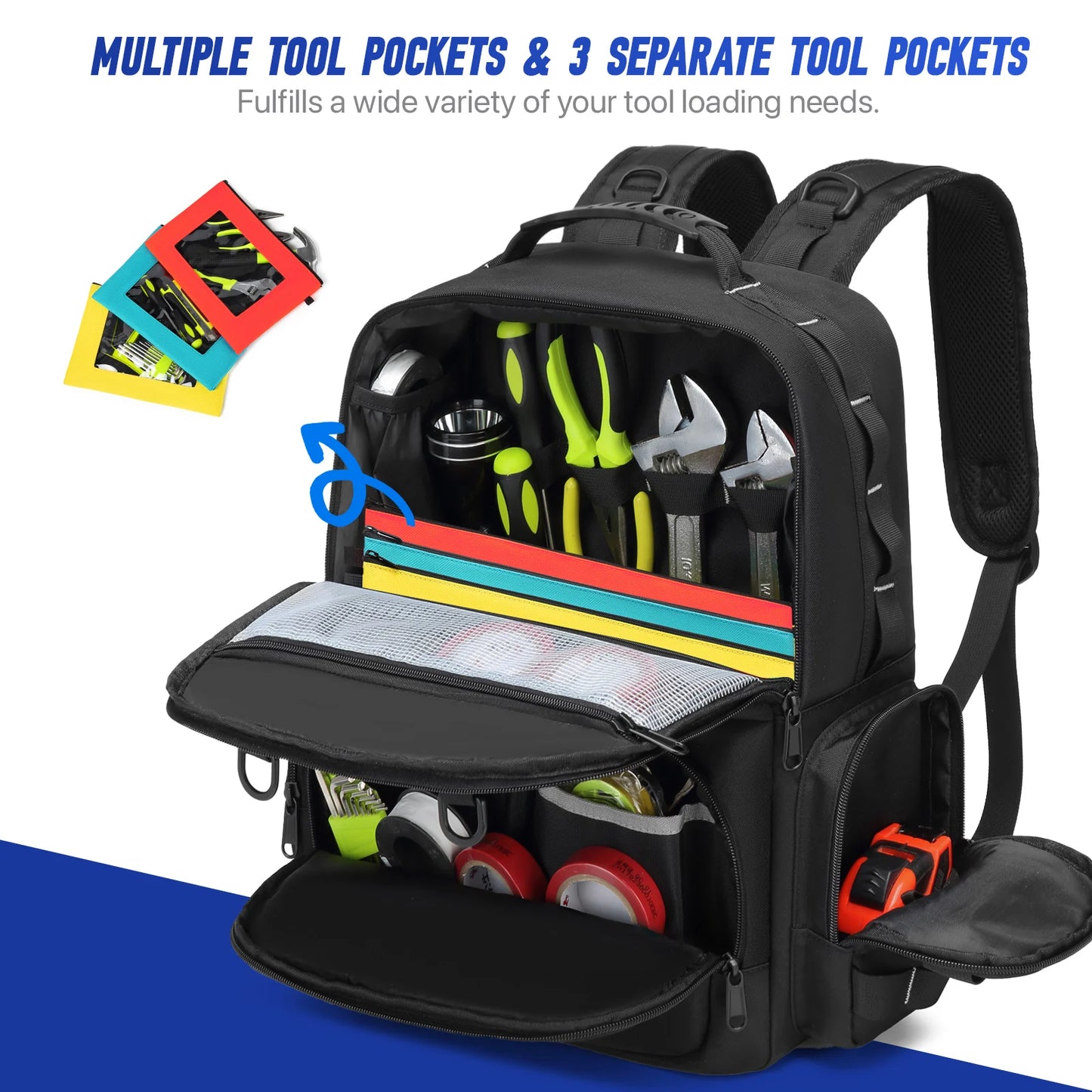 YH&GSCN Tool Backpack Heavy Duty Organizer for Electricians and Plumbers