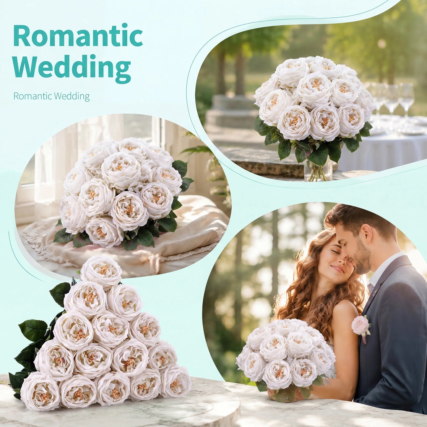 HiMISS 20Pcs Lifelike Real Touch Artificial Roses And Peonies Stems
