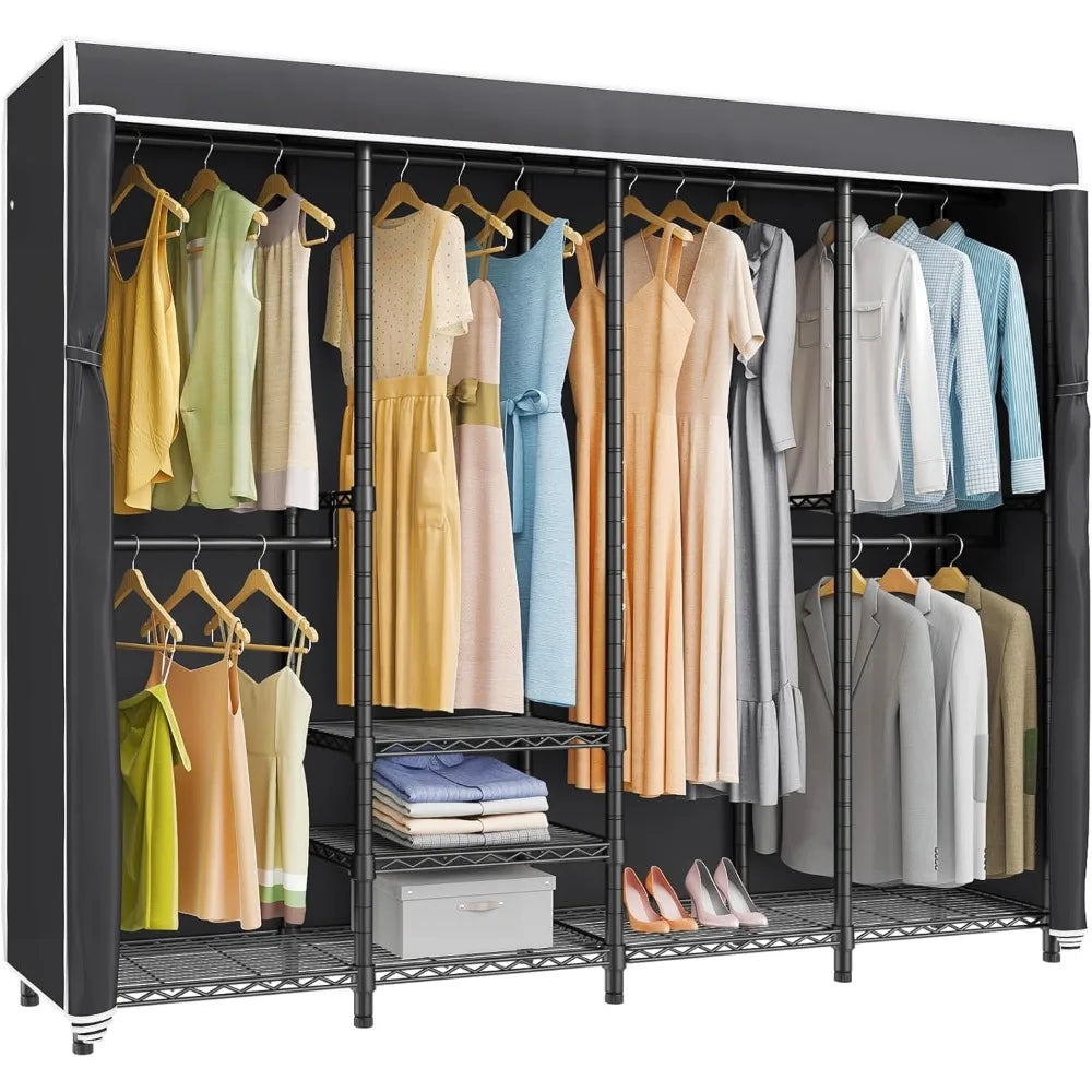 Heavy Duty Clothes Rack With Cover Portable Freestanding Wardrobe Closet