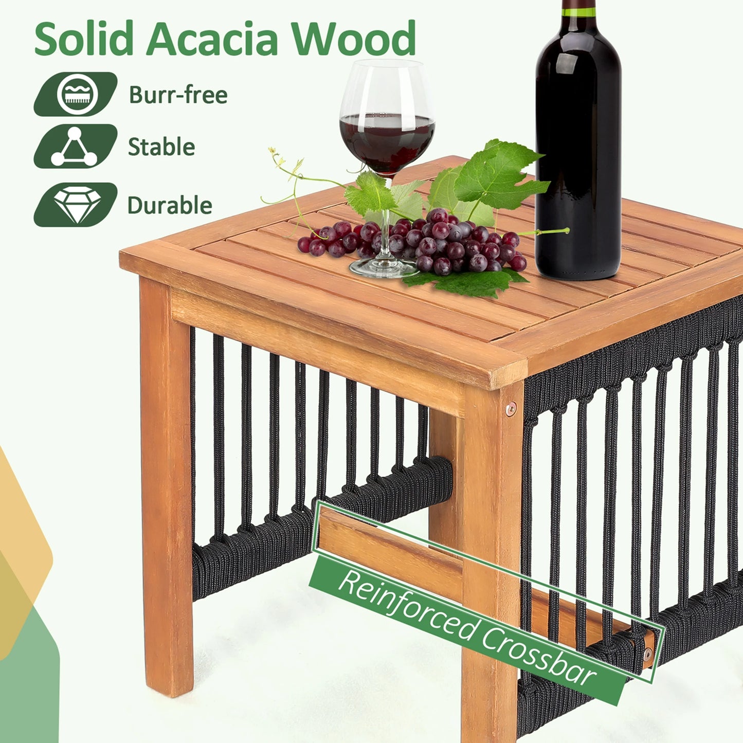 HOMASIS 3-Piece Acacia Wood Patio Bistro Set With All-Weather Rope