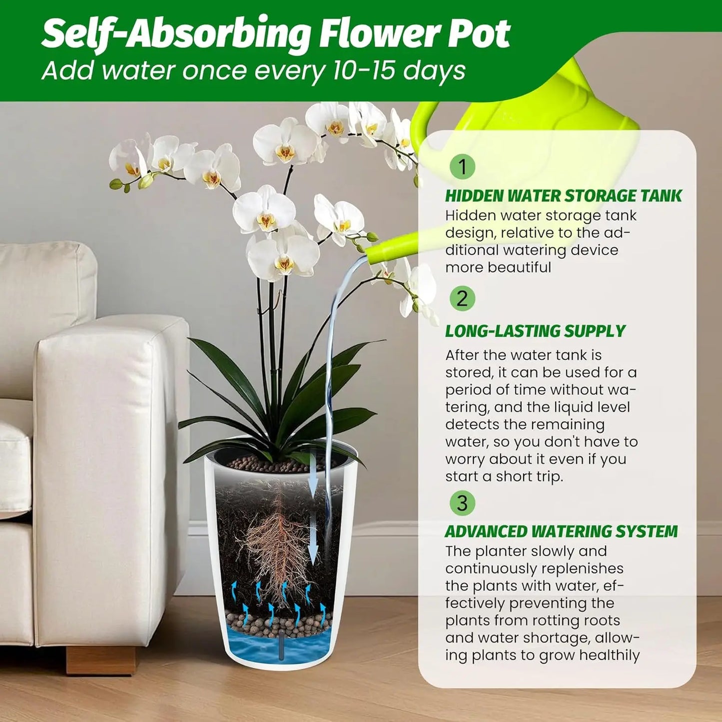 TWISTER.CK Self-Watering Tall Planters With Water Level Gauge