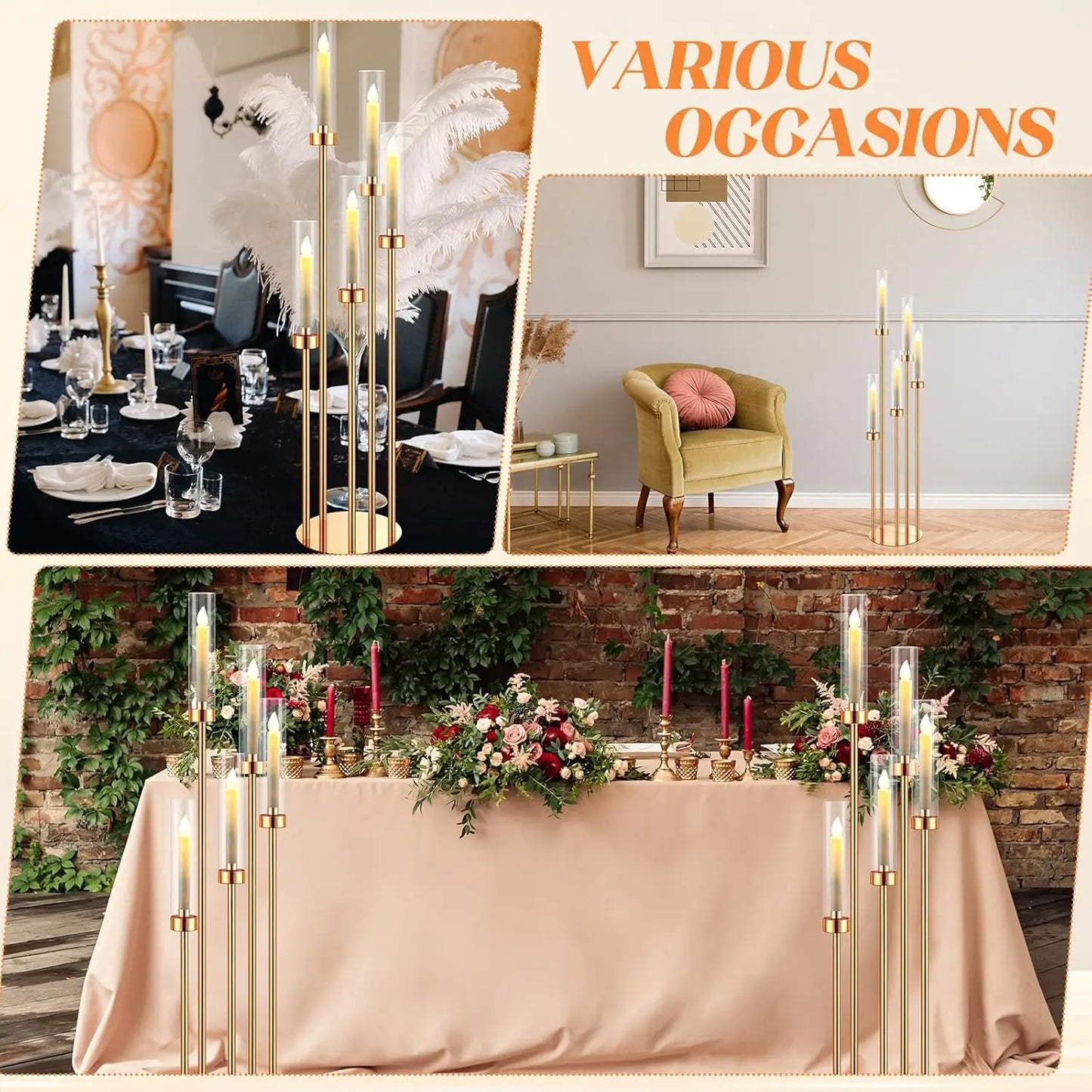 Four Set Floor Candelabra With Five Arms For Wedding Decor