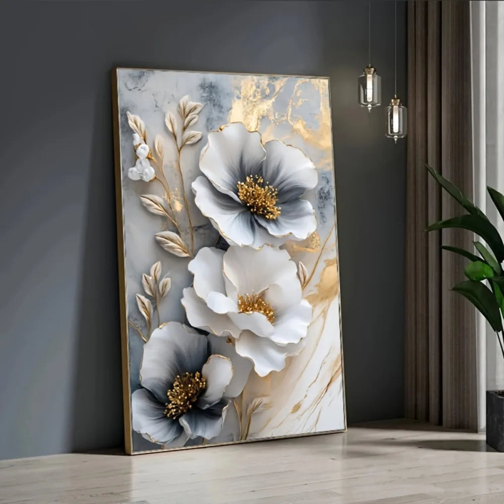 Modern Floral Canvas Wall Mural Framed 3D Painting