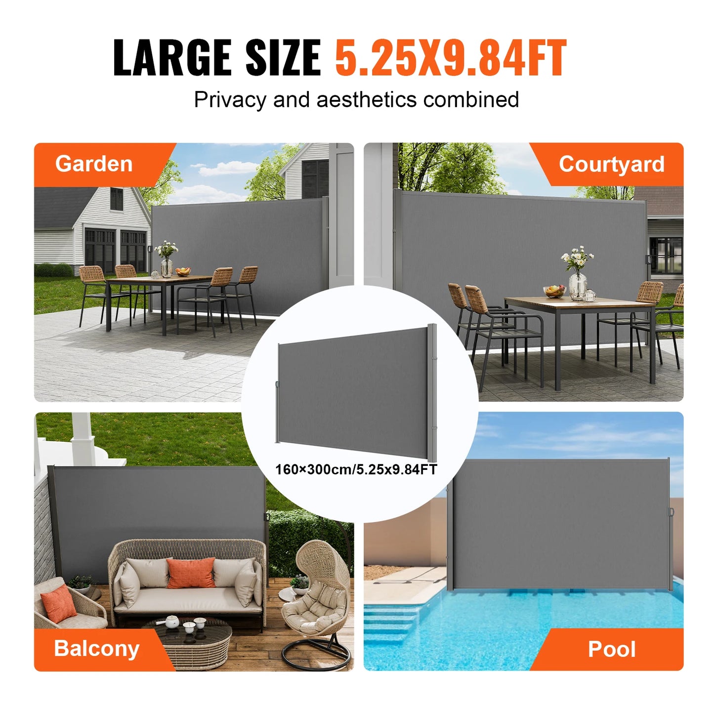SucceBuy Retractable Side Awning Outdoor Privacy Screen UV 30