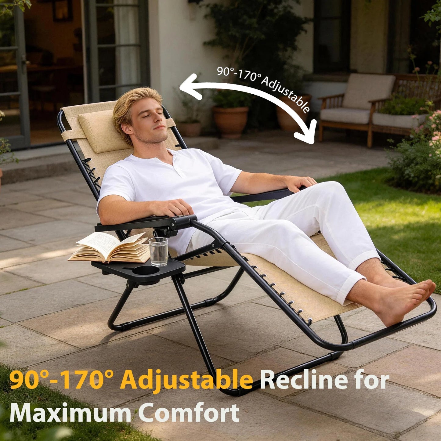 JHK Portable Zero Gravity Recliner Chairs Set With Cup Holders