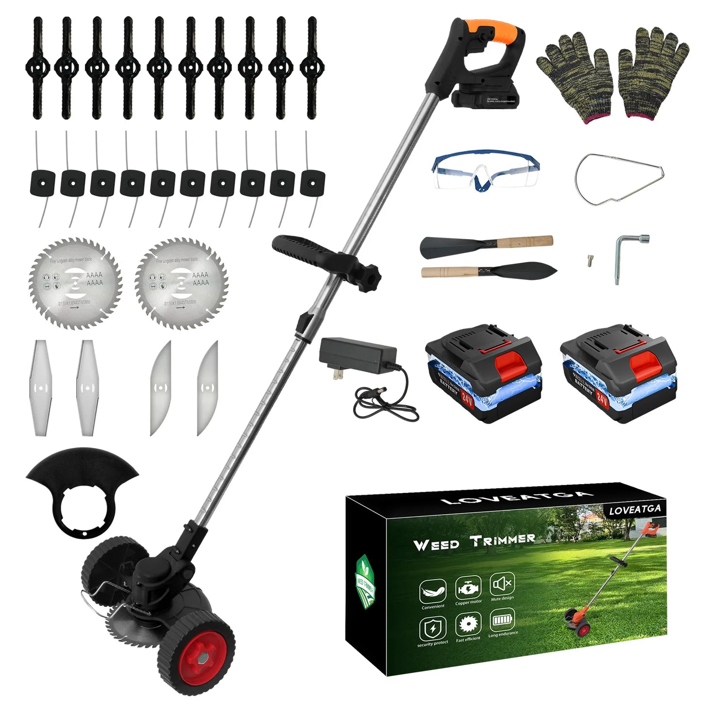 21V Cordless Grass Trimmer 3in1 Edger Mower With 2x2Ah Batteries Charger