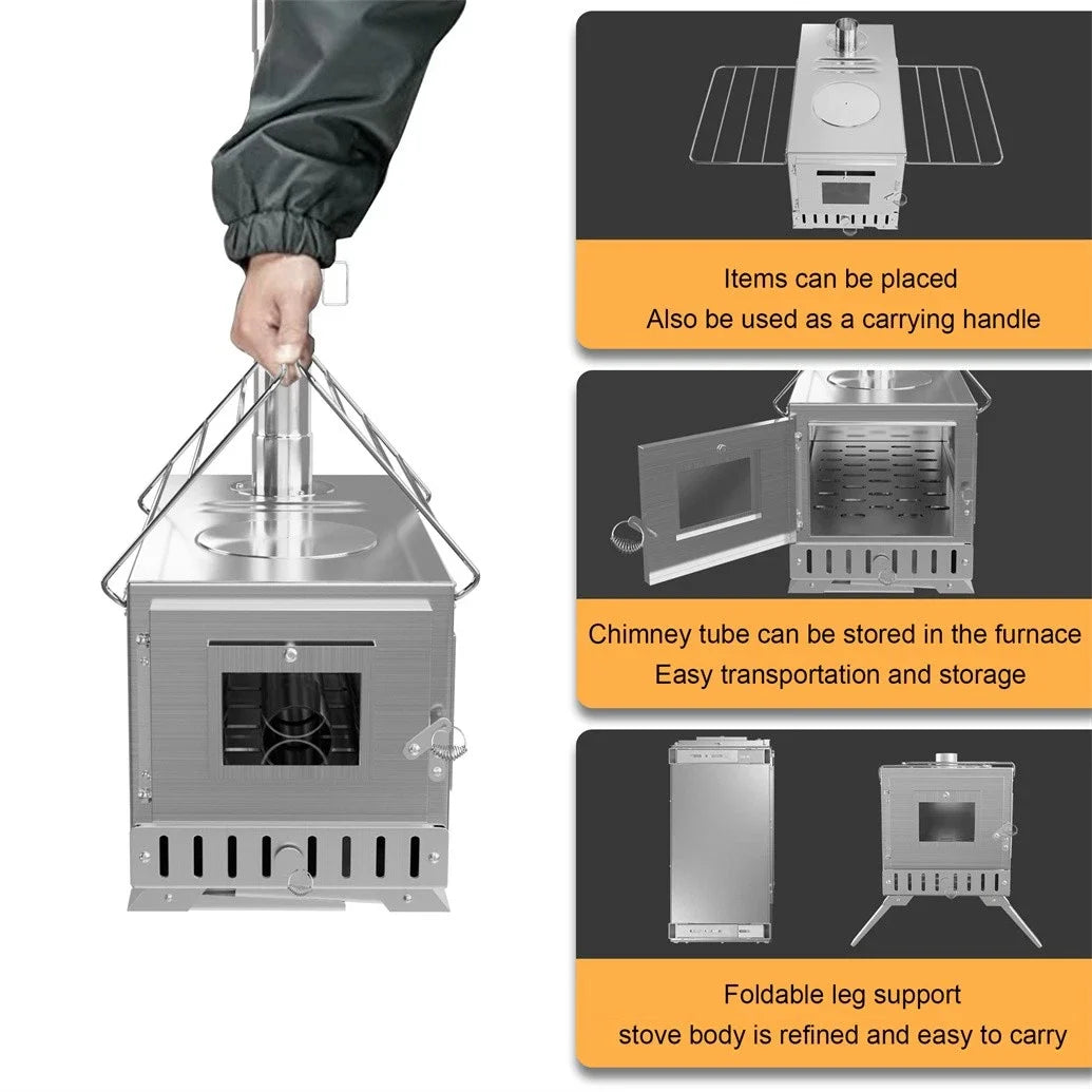 Wood Burning Stove Portable For Outdoor Heating And Chimney Pipes