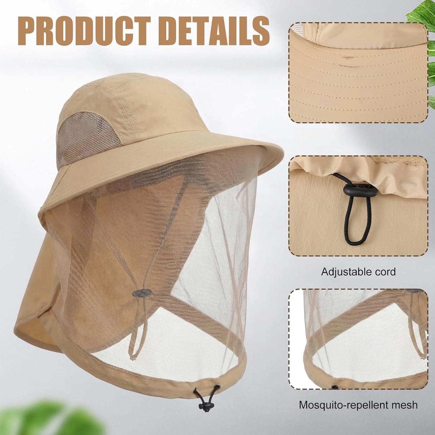 Unisex Mesh Sun Hat With Wide Brim Neck Strap Adjustable