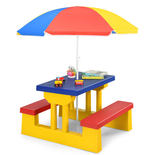 HOMASIS Kids Picnic Table Set With Removable Umbrella For Indoor Outdoor Play