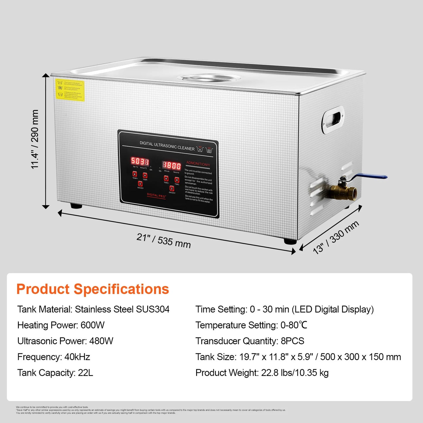 SucceBuy Ultrasonic Cleaner Stainless Steel Portable Home Appliance