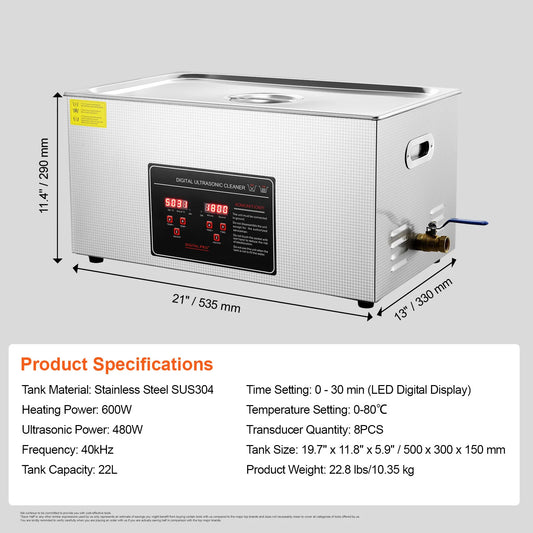 SucceBuy Ultrasonic Cleaner Stainless Steel Portable Home Appliance