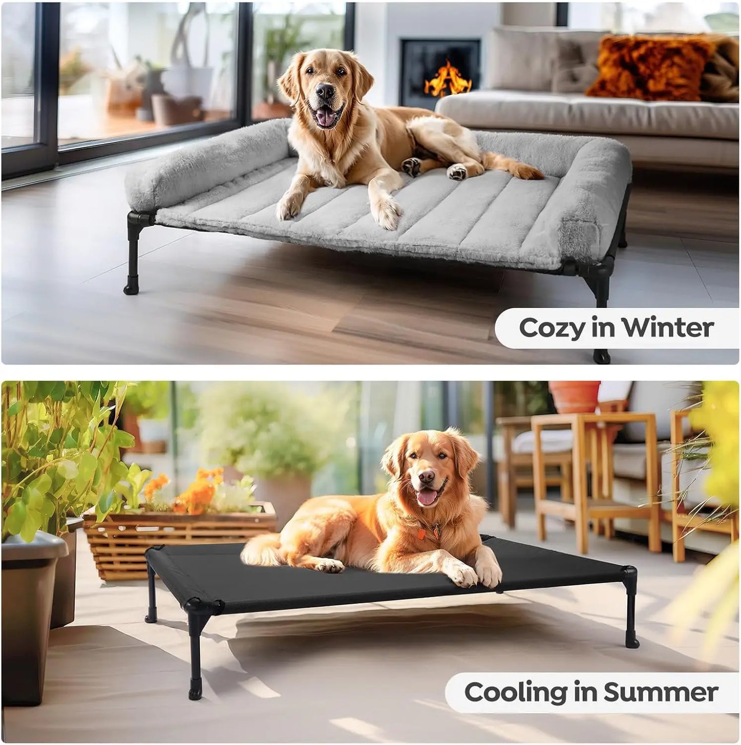 Elevated Orthopedic Dog Bed With Fluffy Bolster For Large Pets