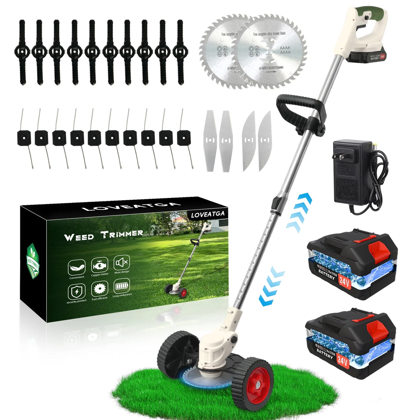 21V Cordless 3-In-1 Lawn Mower Trimmer Edger With 2x2.0Ah Batteries