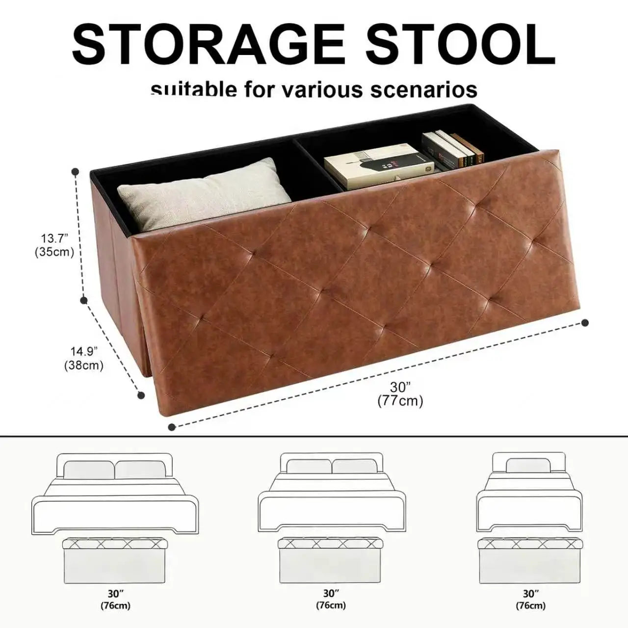 Faux Leather Storage Bench Tufted With Folding Lid 400Lb Capacity