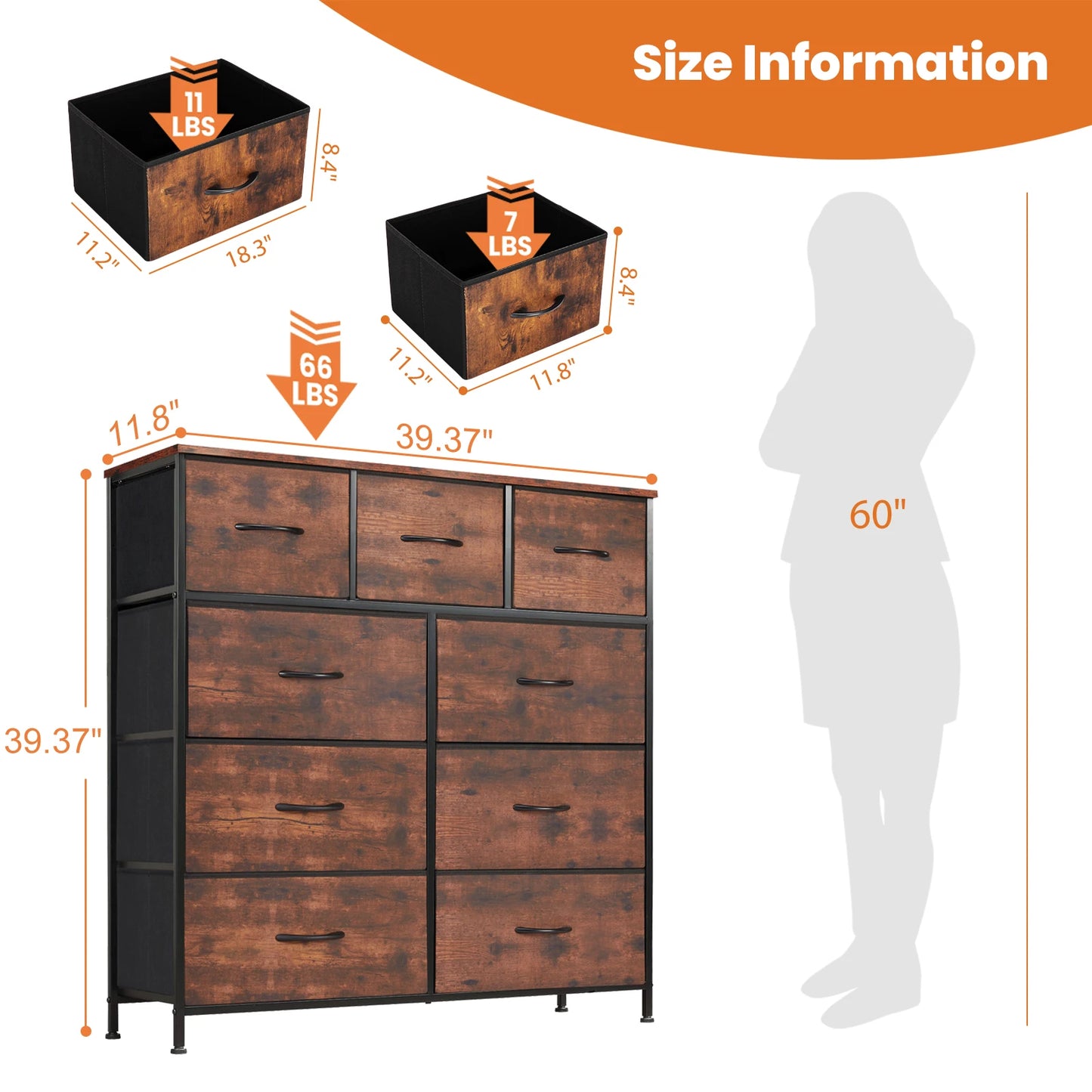 JHK Dresser With 9 Fabric Storage Drawers Wardrobe