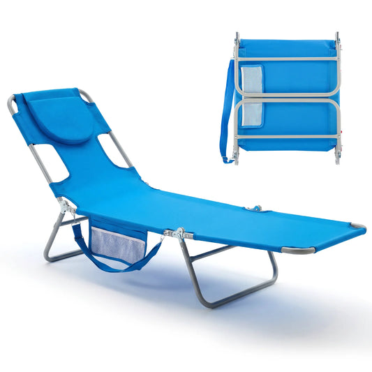 JHK 5-Position Adjustable Recline Beach Lounge Chair With Face Arm Holes