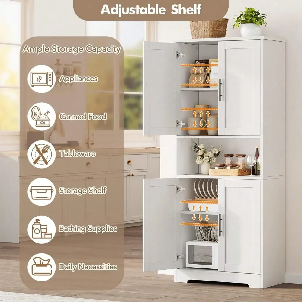 XMSJ Tall Pantry Cabinet With Adjustable Shelves And Doors
