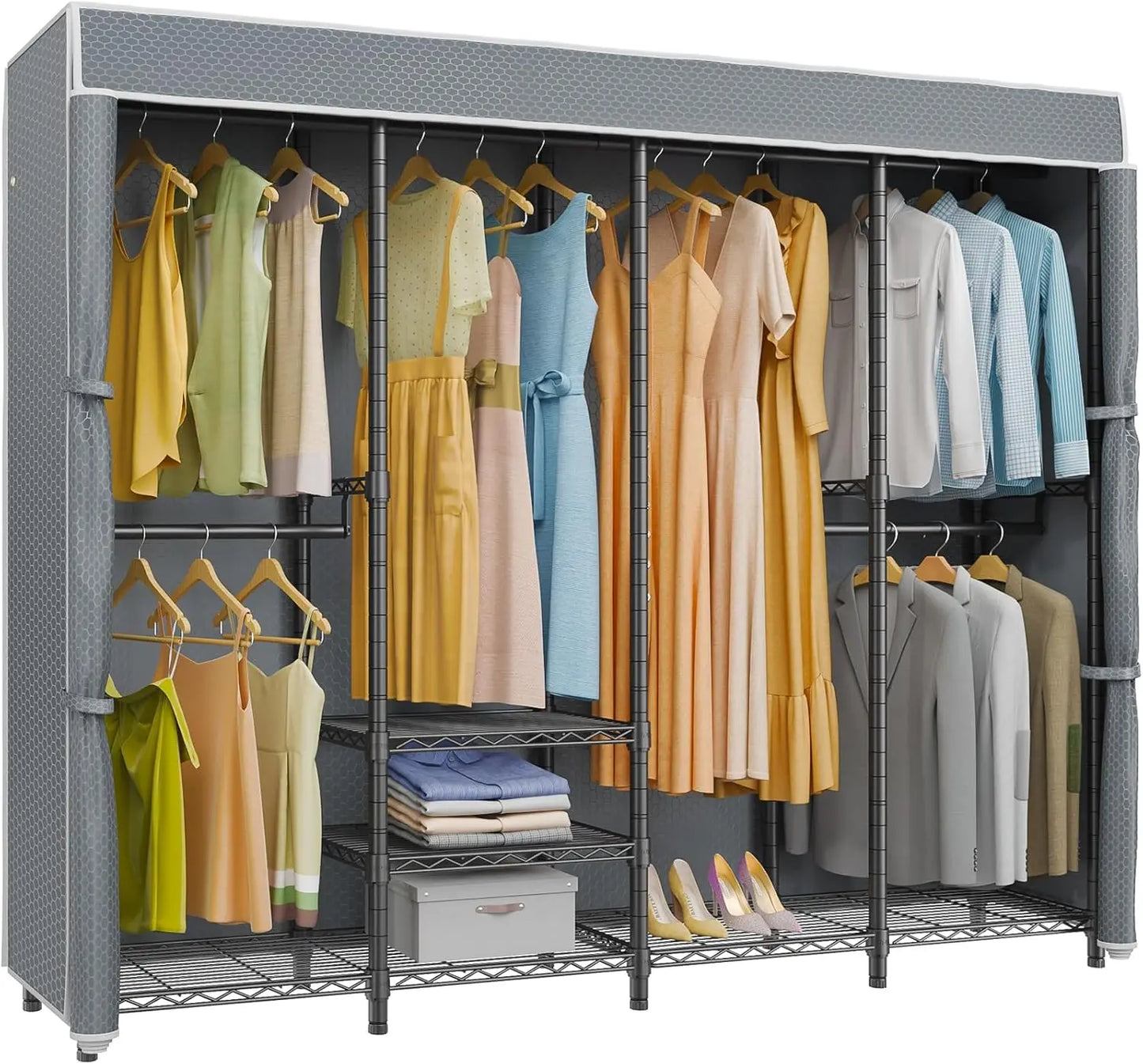 Heavy Duty Clothes Rack With Cover Portable Freestanding Wardrobe Closet