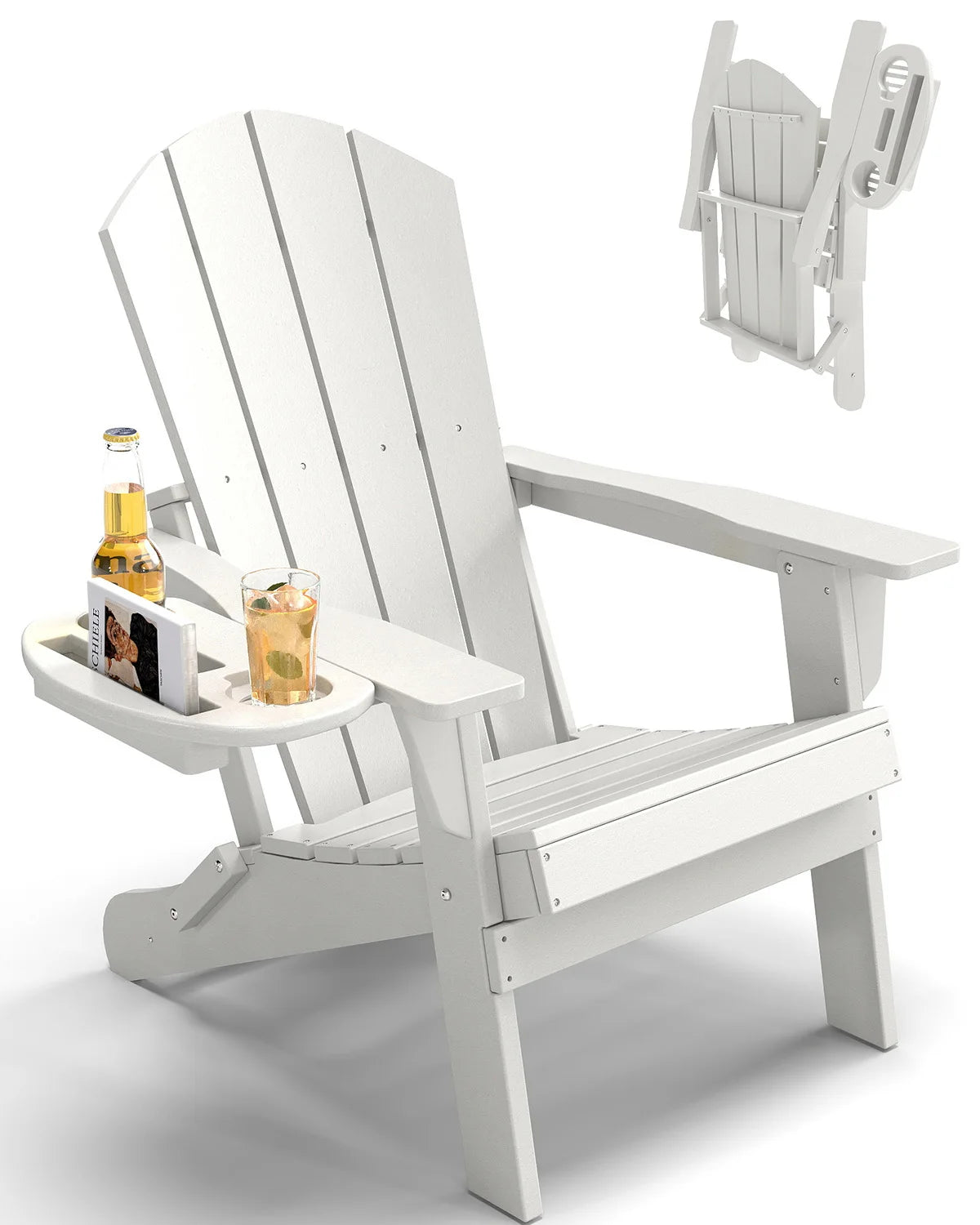 Foowin Folding Adirondack Chair Weather Resistant HDPE Cup Holder Outdoor