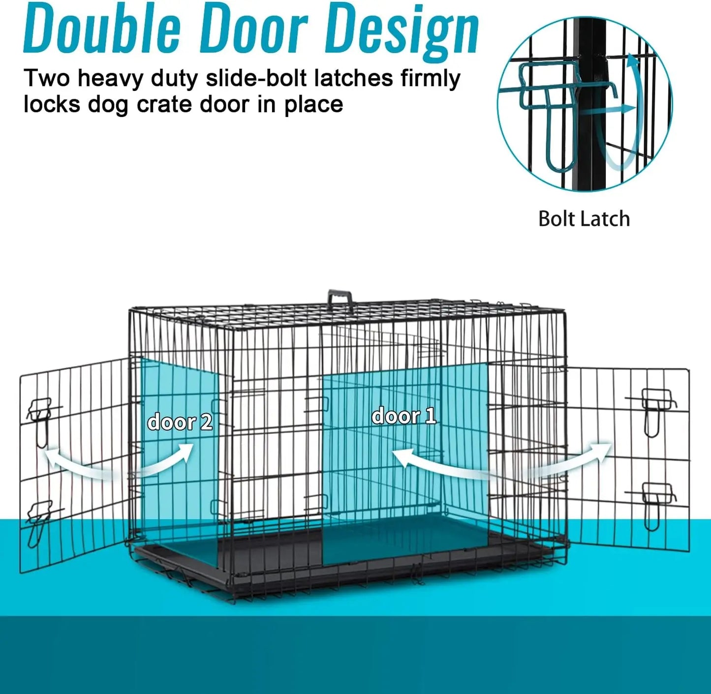 Folding Metal Dog Crate With Double Door And Leak Proof Tray
