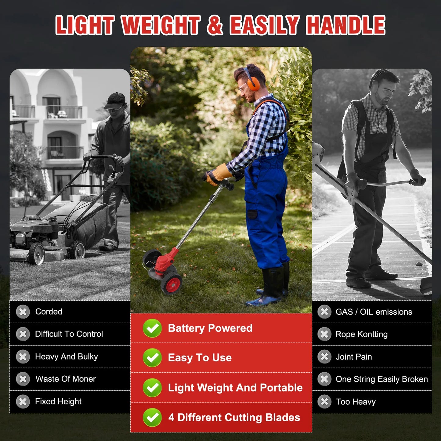 21V Cordless Lawn Mower And Grass Trimmer 3-In-1 Foldable