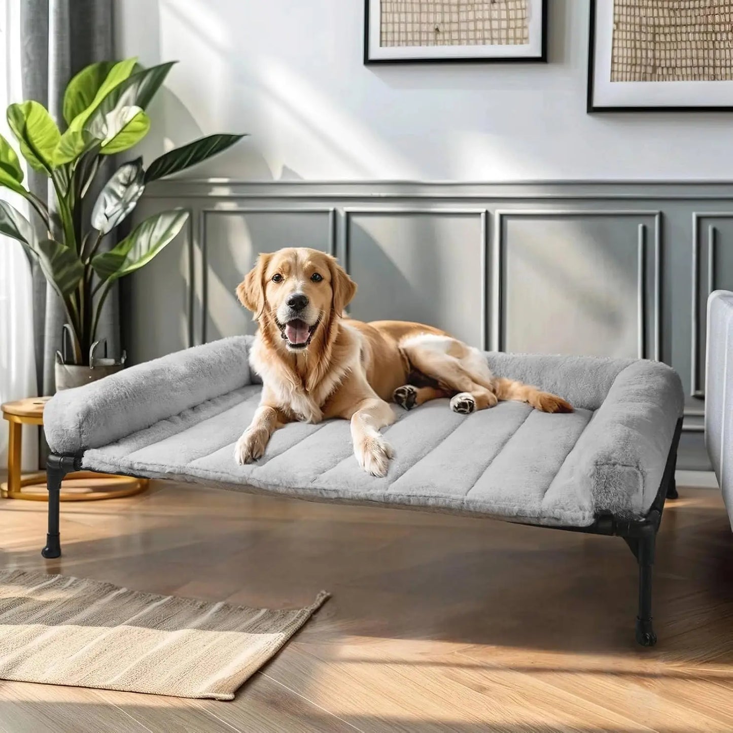 Elevated Orthopedic Dog Bed With Fluffy Bolster For Large Pets