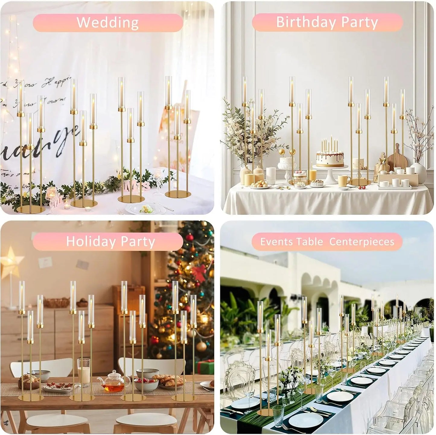 Gold 3 Arm Candelabra Taper Candle Holder Centerpiece