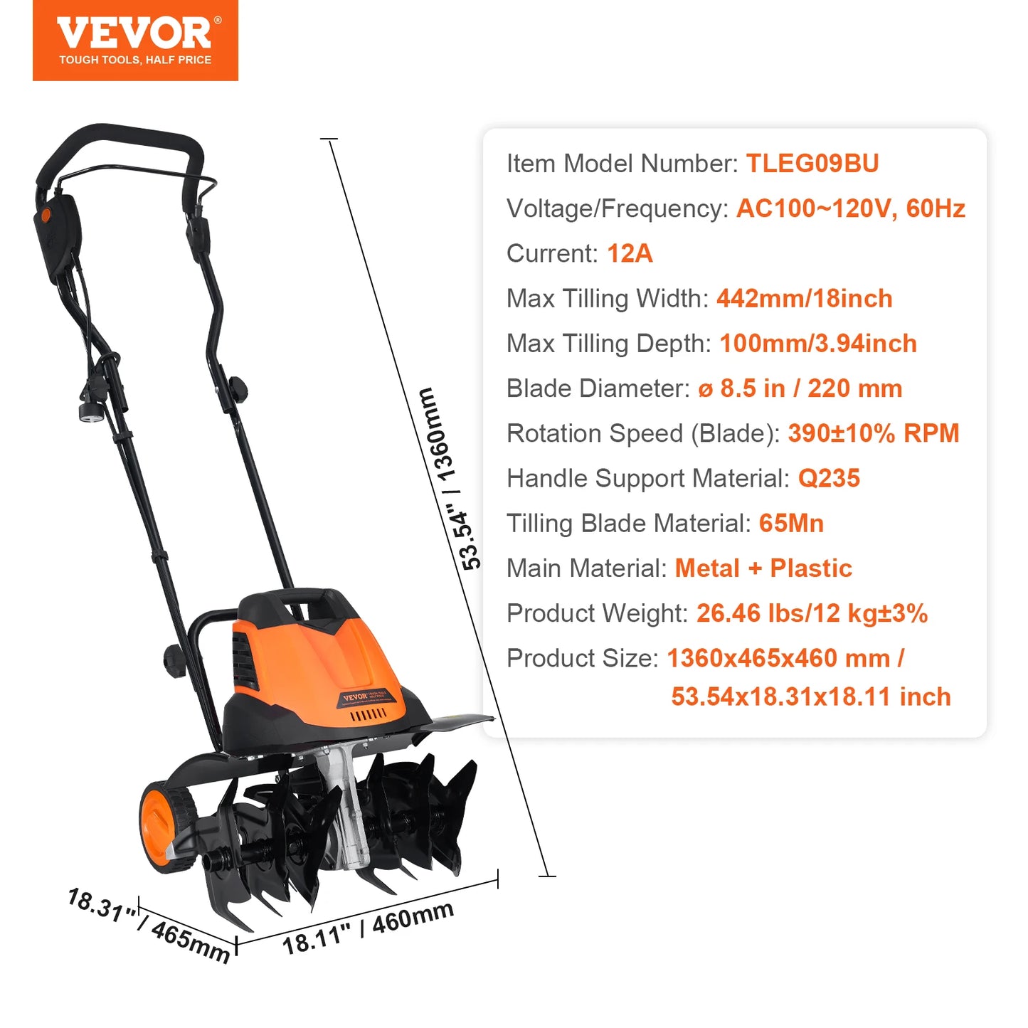 SucceBuy 12 Amp Electric Rototiller With Steel Tines Corded