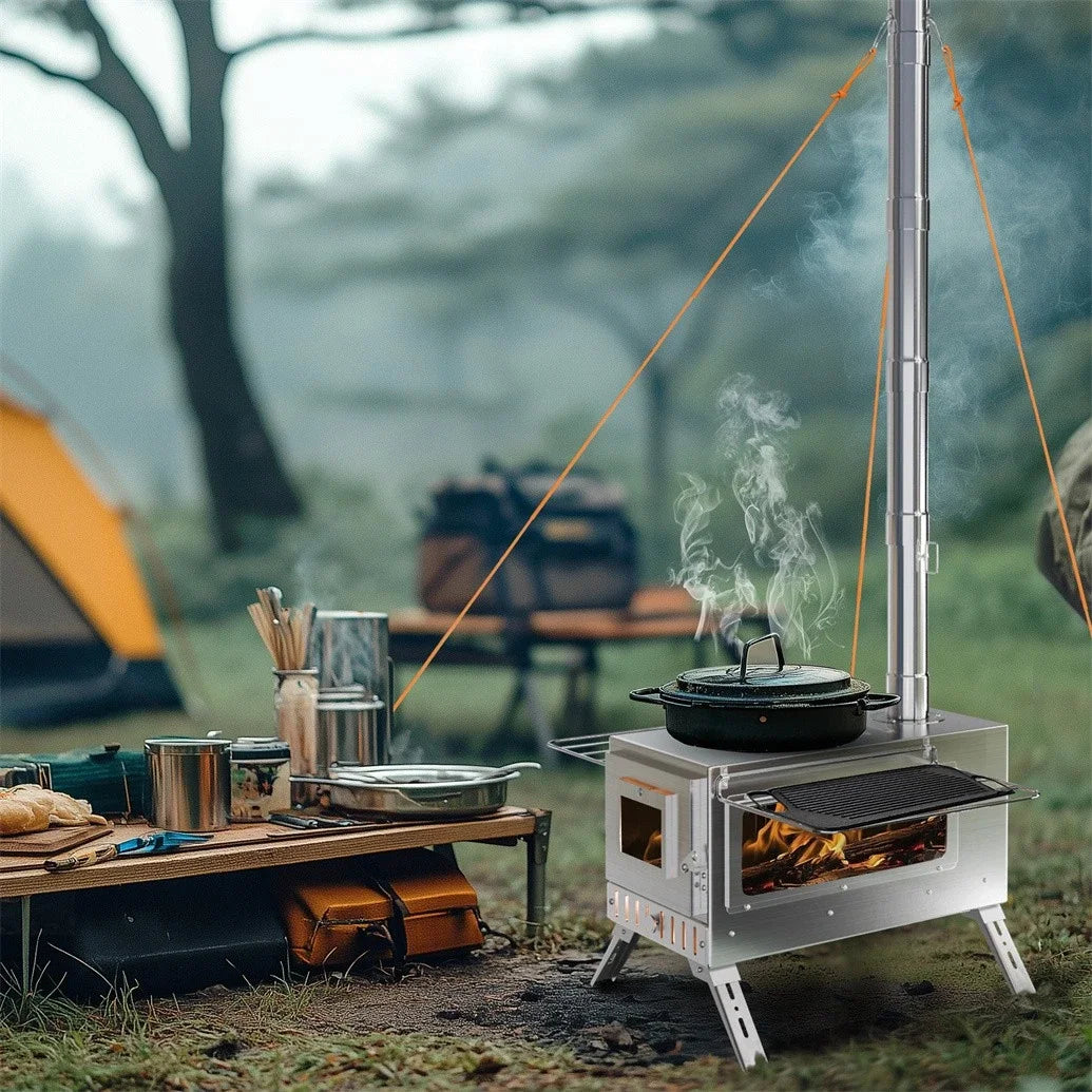 Wood Burning Stove Portable For Outdoor Heating And Chimney Pipes