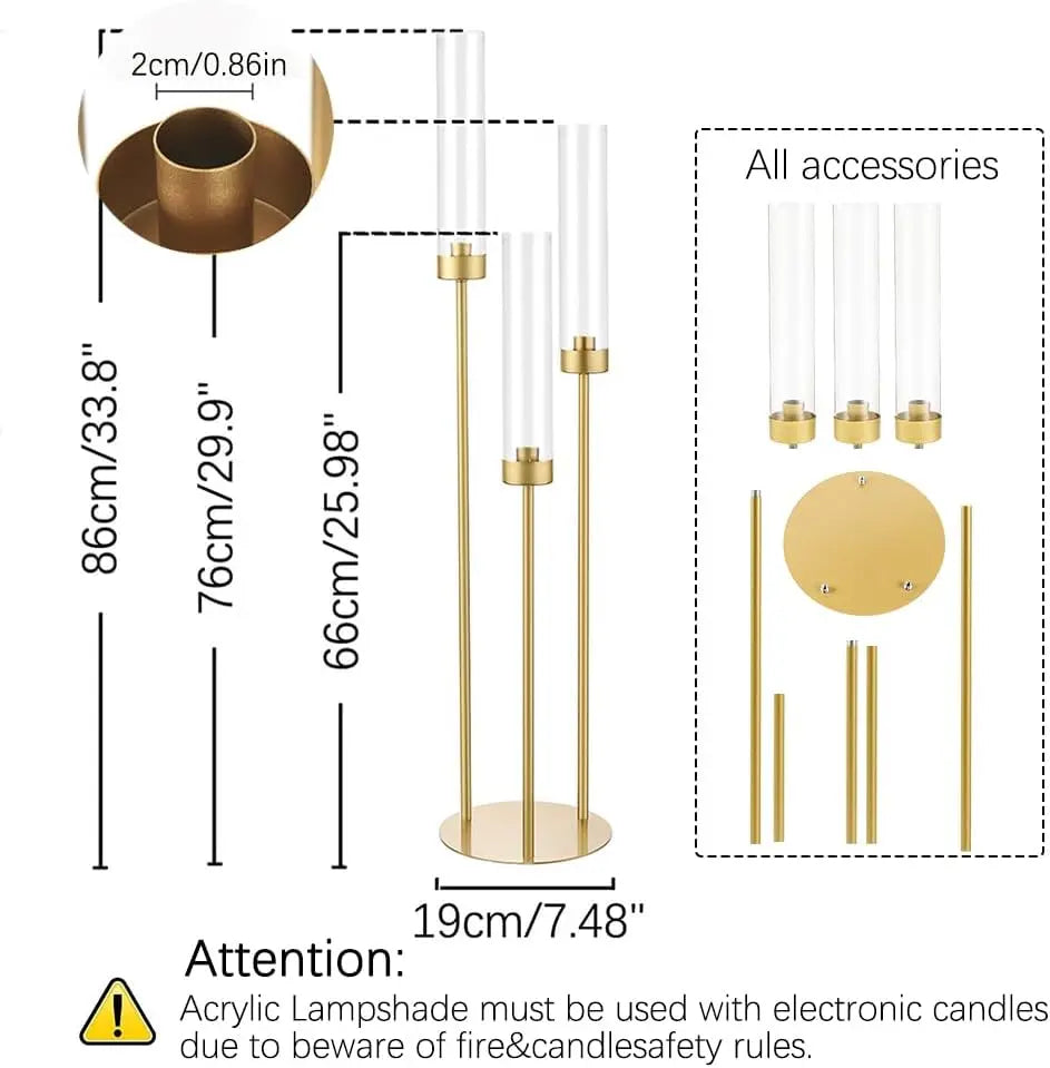 Gold 3 Arm Candelabra Taper Candle Holder Centerpiece