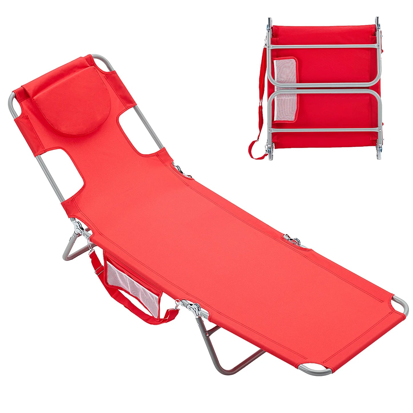 JHK 5-Position Adjustable Recline Beach Lounge Chair With Face Arm Holes
