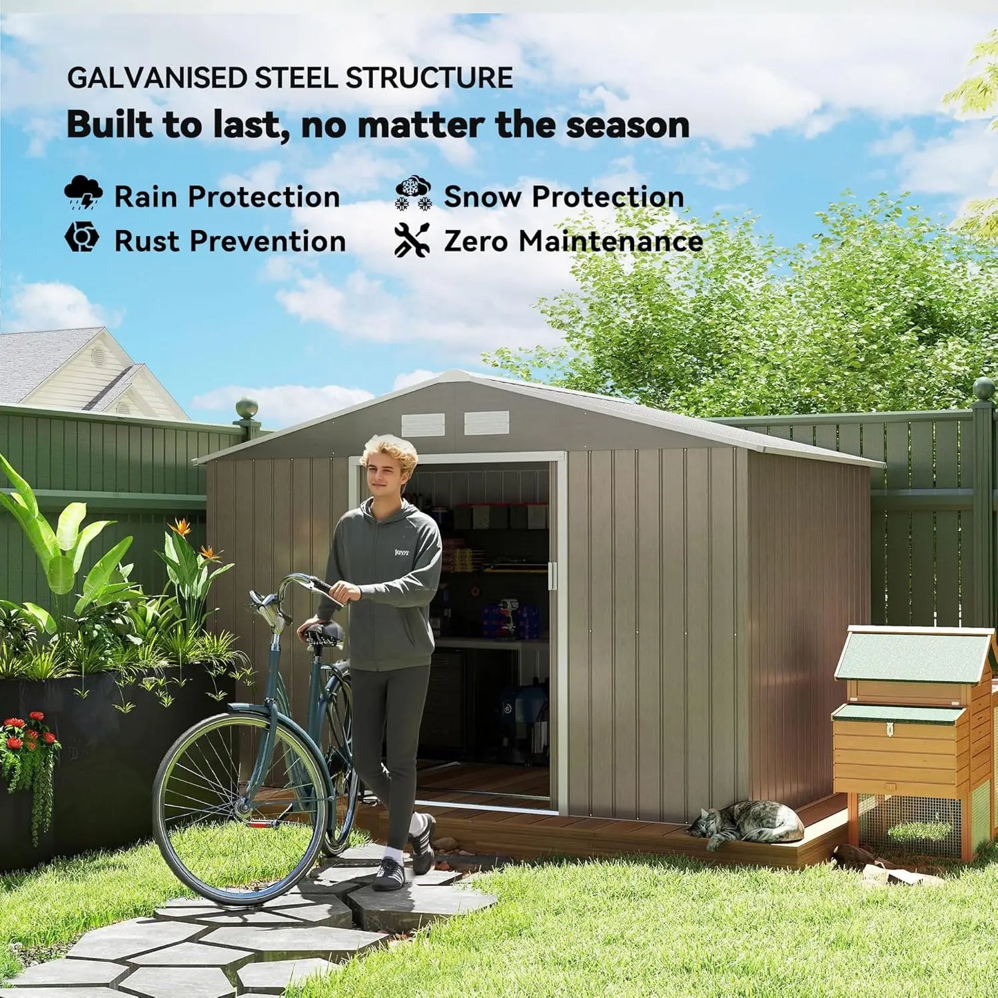 Metal Outdoor Storage Shed With Double Doors And Sloped Roof