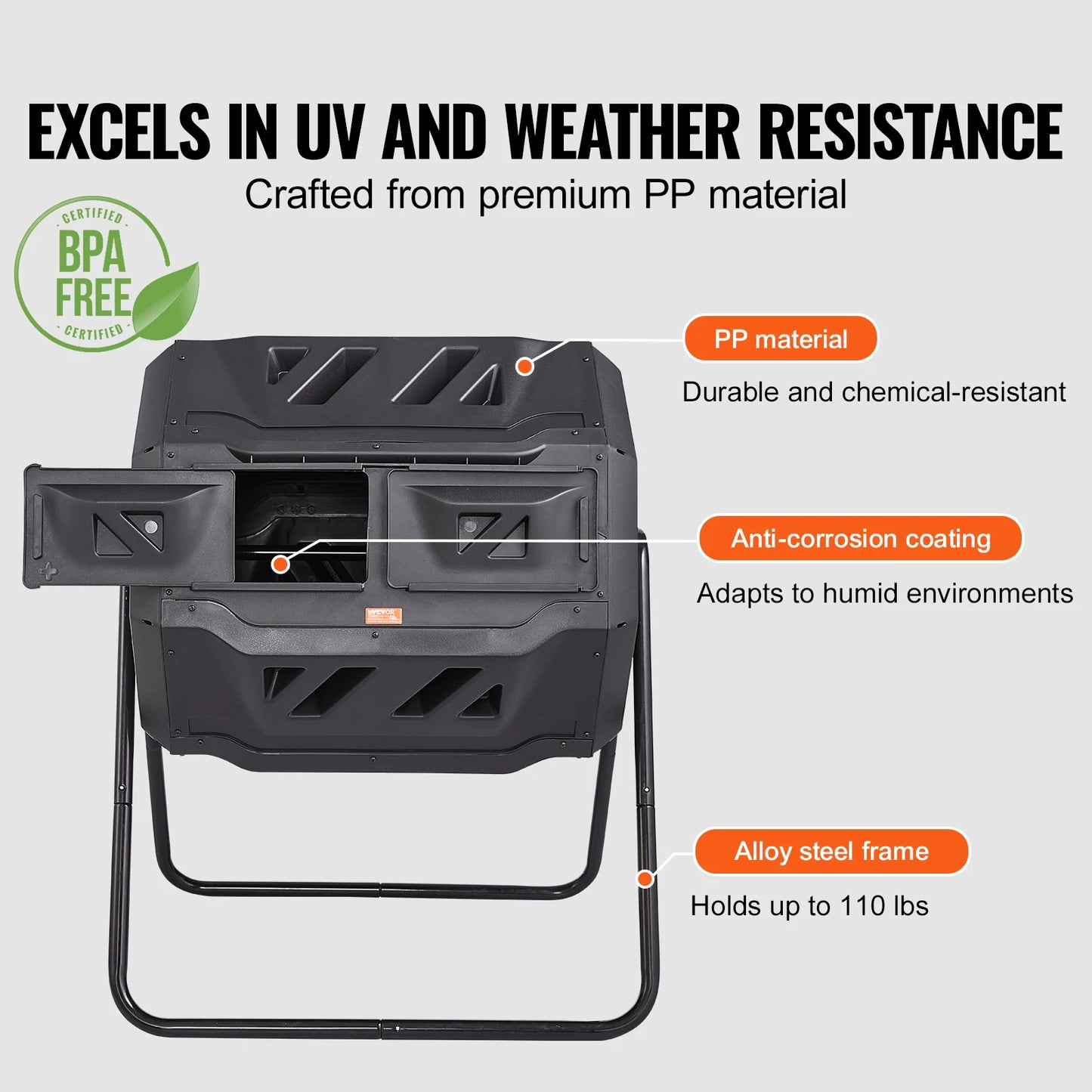 Tumbling Compost Bin for Garden and Kitchen Waste BPA Free
